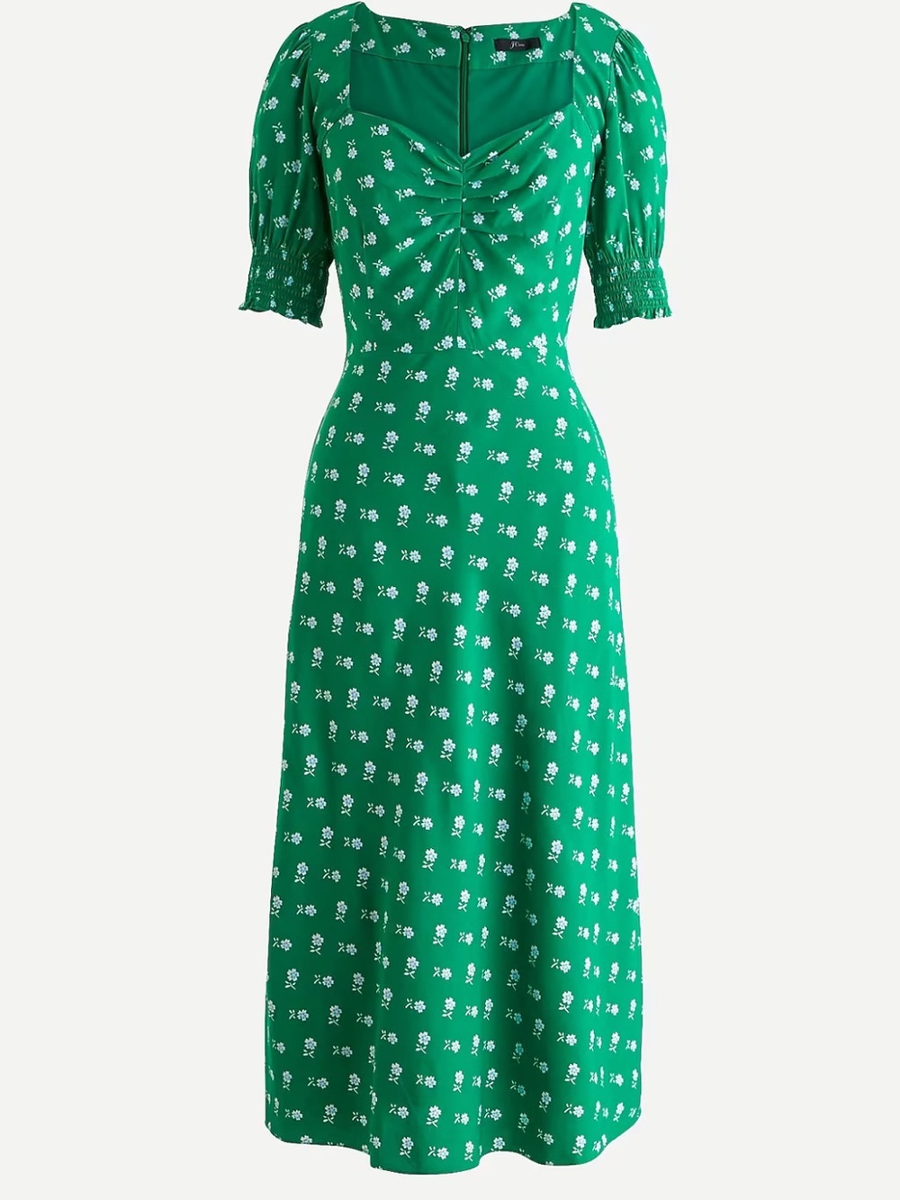 J. Crew Puff-sleeve midi green dress in bandana flowers print